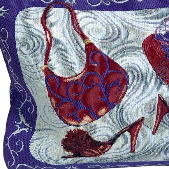 Ivory Purple and Red Hat Purse and Shoes Design Tapestry Canvas Tote Bag - Picture 6 of 12